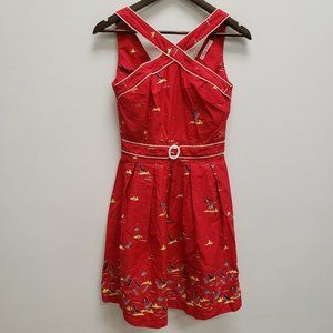Trollied Dolly Womens Belted Vacation Dress Size S Red Sleeveless Knee Length